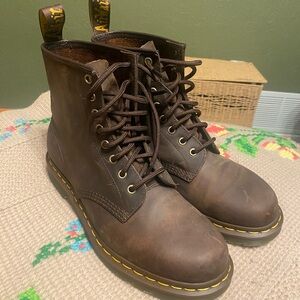 Brown leather Dr Martens lace up boots